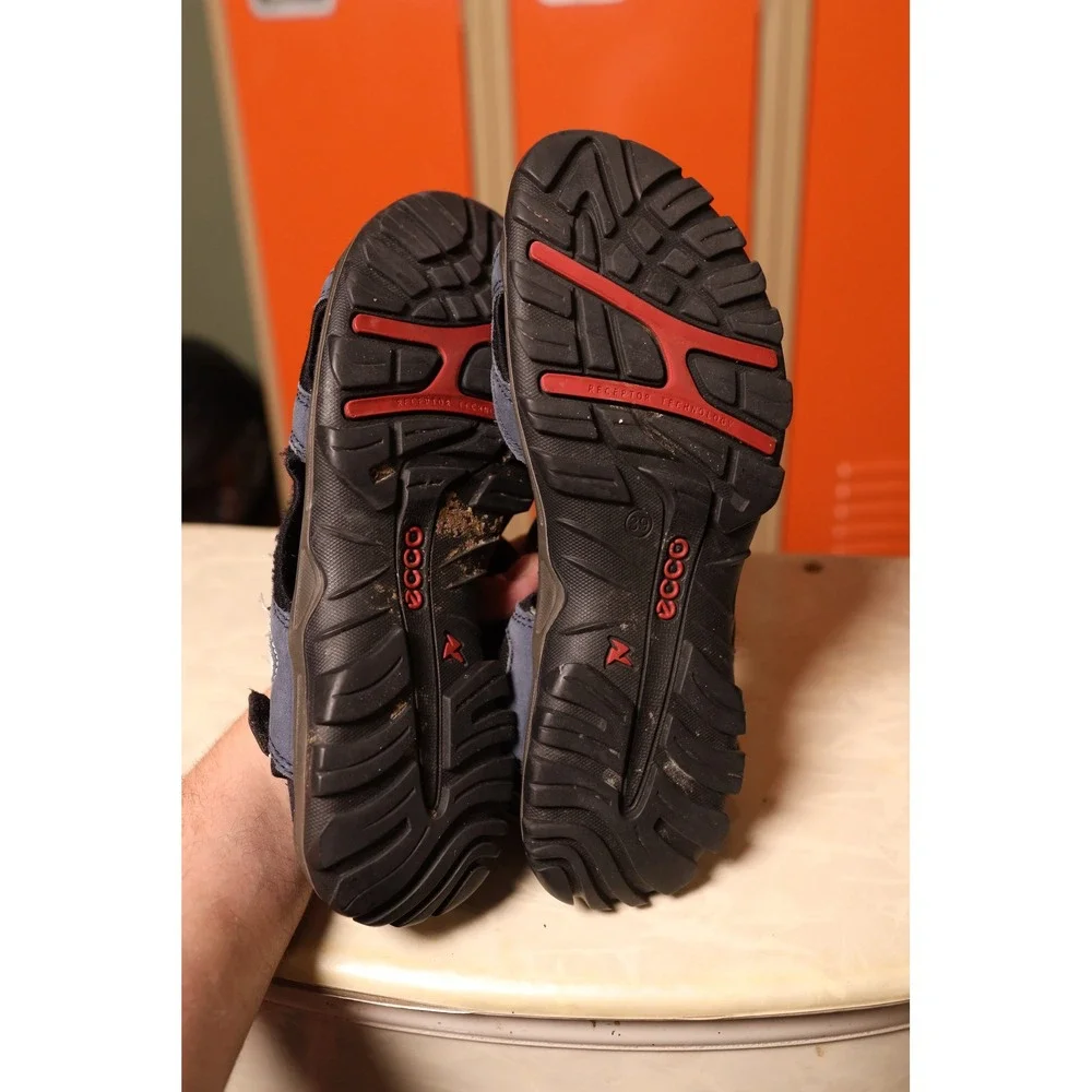 ECCO Mens Sport Sandals Navy Blue Black Leather Hiking Trail Shoes 39 US‎ 8-8.5